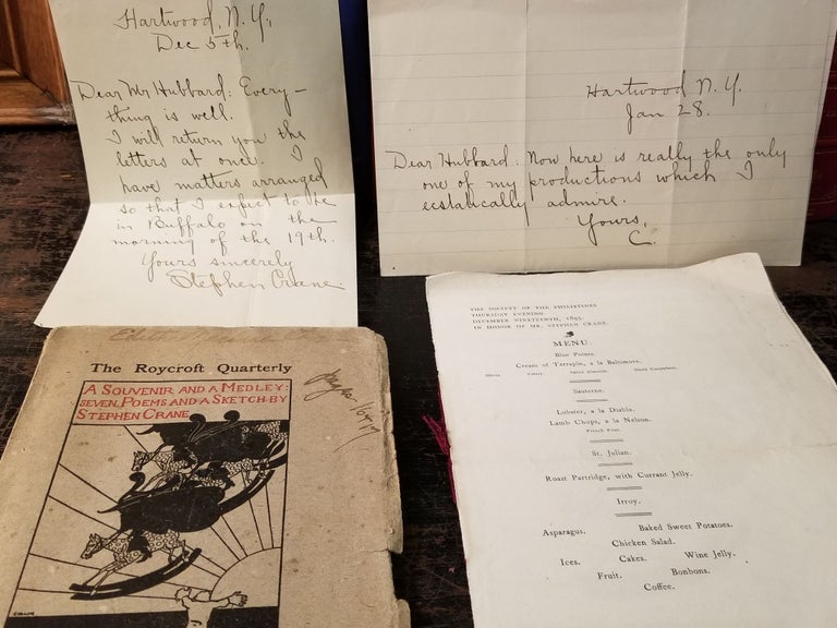 Item #1938 Handwritten Letters from Stephen Crane to Elbert Hubbard and Related Ephemera. Stephen CRANE, Elbert HUBBARD, ROYCROFT, SIGNED.