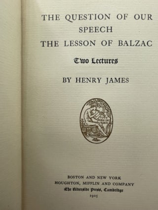 The Question of Our Speech / The Lesson of Balzac; Two Lectures [FIRST EDITION]