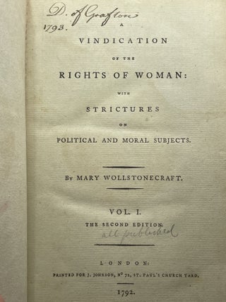 Item #2318 A Vindication of the Rights of Woman with strictures on political and moral subjects;...