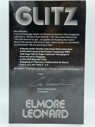 Item #2470 Glitz [UNCORRECTED PROOF]. Elmore LEONARD, SIGNED