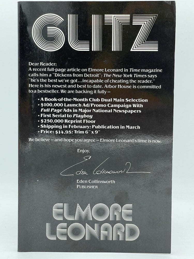 Item #2470 Glitz [UNCORRECTED PROOF]. Elmore LEONARD, SIGNED.